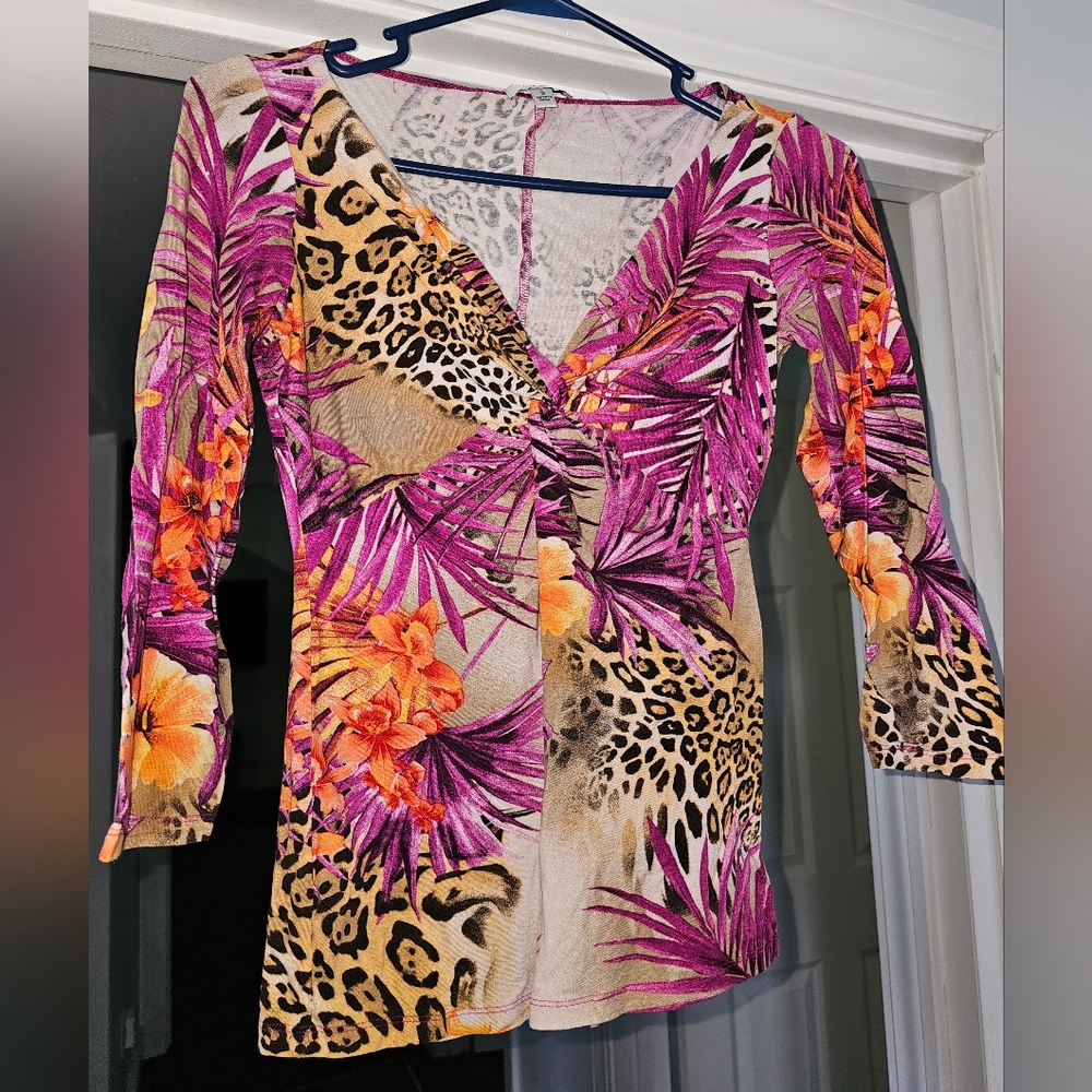 Cache shirt womens size small- tropical Cheetah print
